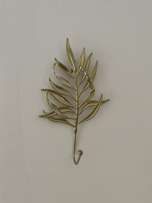 Patère décorative feuille dorée métallique