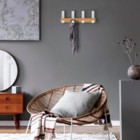 Patère moderne bois métal blanc crochets doubles NESU