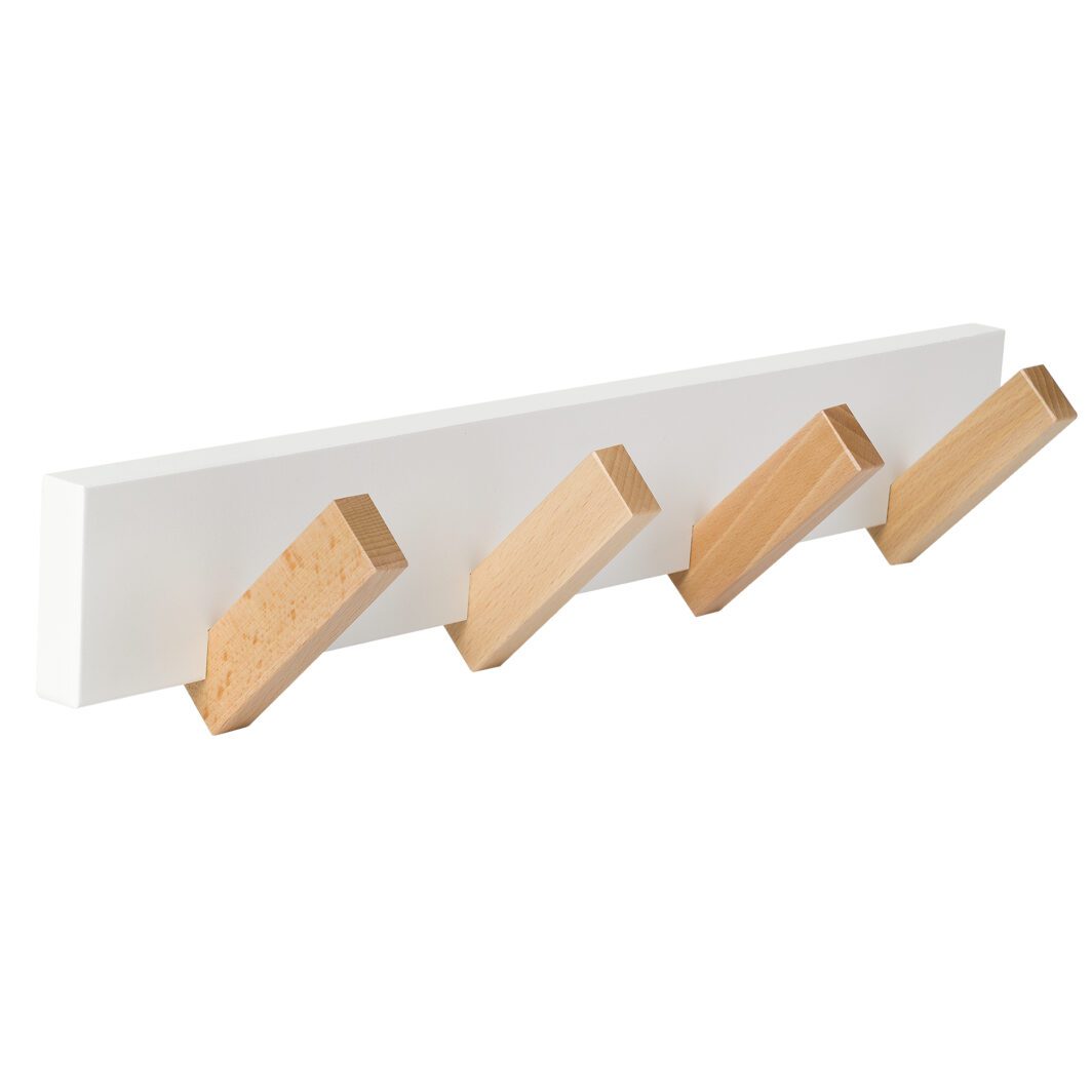 Porte-manteaux bois blanc 4 accroches bois naturel NESU