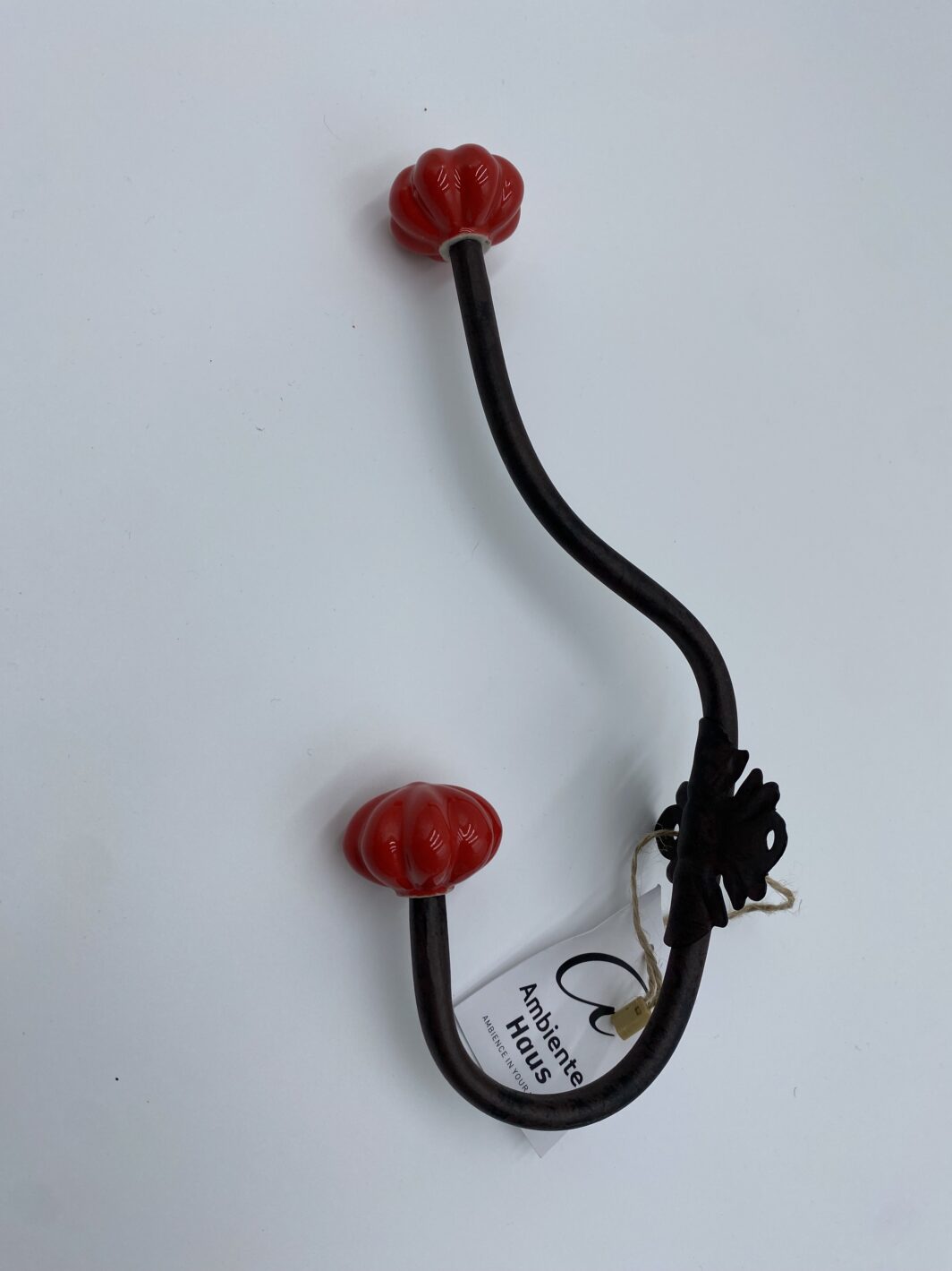 Patère antique métallique et double embouts porcelaine rouge