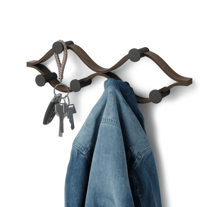 Patère murale 6 crochets MONTAGE UMBRA noyer noir
