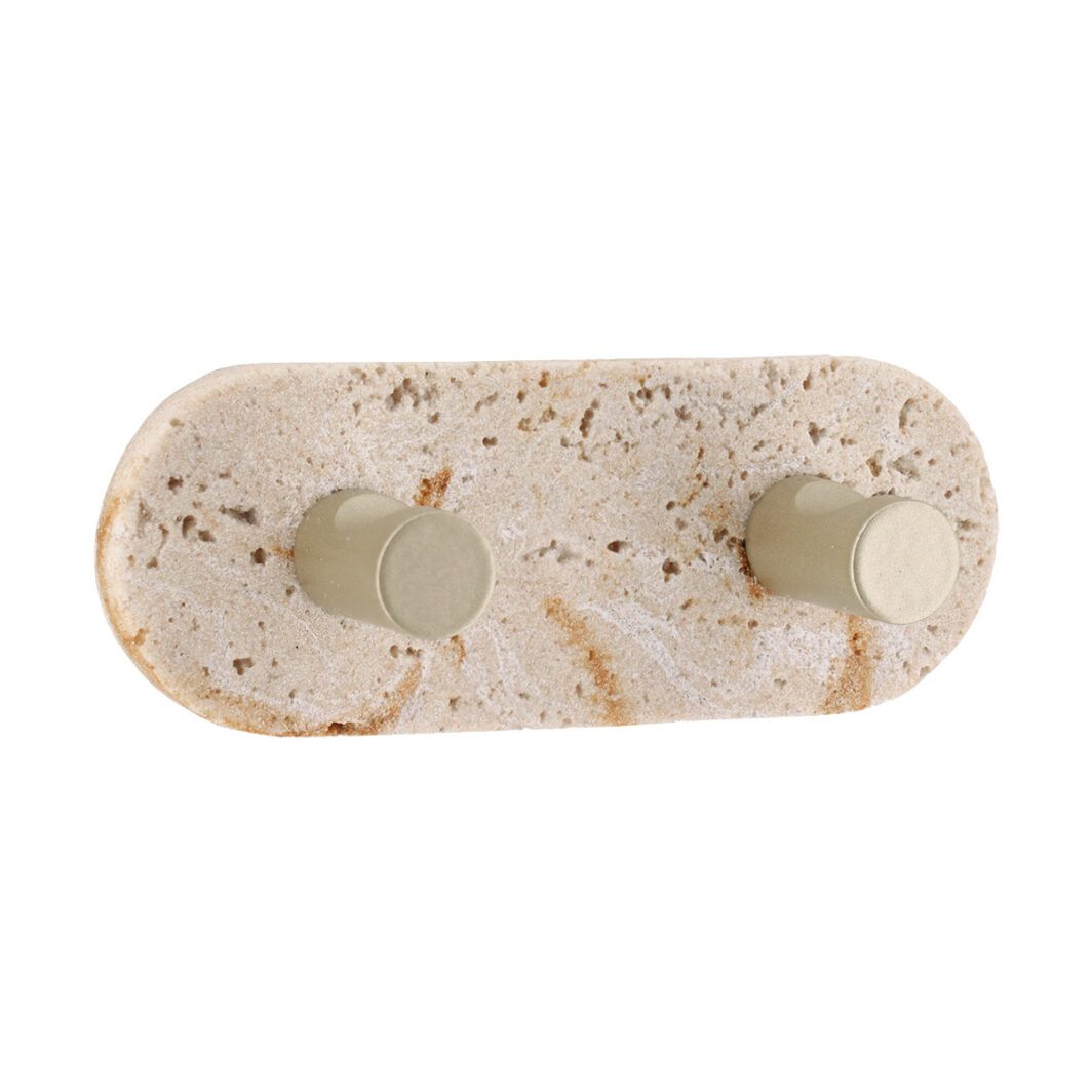 Patère double autocollante travertin et métal beige TENDANCE