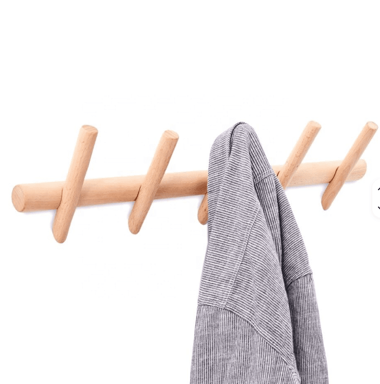 Porte-manteaux scandinave bois naturel 5 accroches